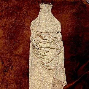 2 piece gold silky skirt and crop top. Cotton asymmetrical set.